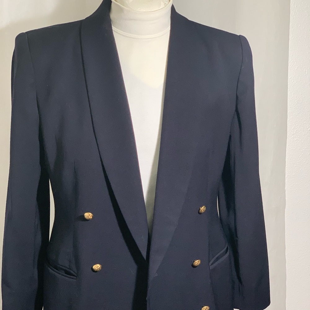 VINTAGE DANA BUCHMAN DOUBLE BREASTED BLUE BLAZER